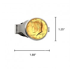 동전 머니 클립 - JFK 1964 발행 첫해 순은 24k 골드 레이어드 하프 달러 | 실버톤 로듐 레이어 브라스 머니클립 | 통화, 신용 카드, 현금 보유 | 미국 정품 동전