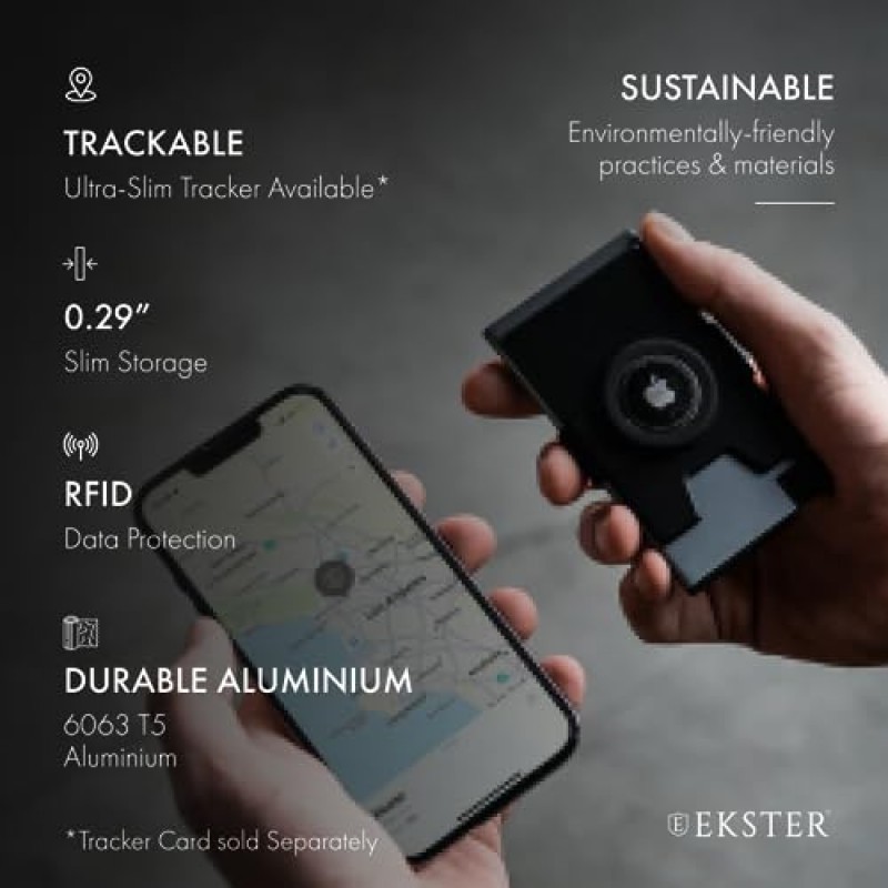 Ekster 알루미늄 AirTag 지갑 | 남성용 스마트 지갑 | RFID 차단 보호 레이어가 포함된 Apple 에어 태그 지갑 | 빠른 카드 액세스를 위한 푸시 버튼이 있는 슬림하고 미니멀한 머니 홀더(그래파이트)