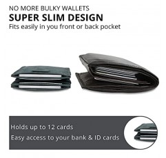 풀탭이 있는 GARZINI 매직 지갑, RFID 카드 홀더가 있는 미니멀리스트 지갑, 카드 12개용 가죽 지갑, 카본 블랙
