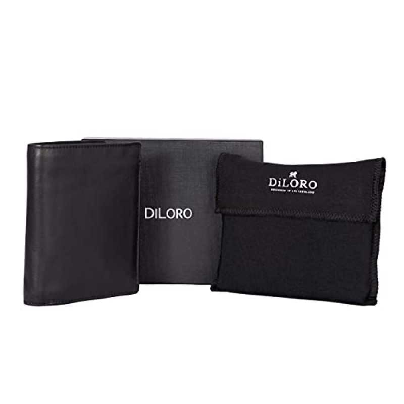 DiLoro 남성용 지갑 이탈리아 이중 플립 ID 가죽 지갑 수직 슬롯 동전 및 지퍼 수납칸 대용량 RFID 차단(블랙 나파)