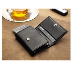 PULARYS 미니 지갑 BOSTON - 다기능 신용 카드 케이스 - 이탈리안 가죽 - RFID 차단 - 크기: 7.5 x 9.5 x 2.5 cm - 최대 10개의 카드를 넣을 수 있는 공간 - 스냅 패스너 - 클래식 디자인