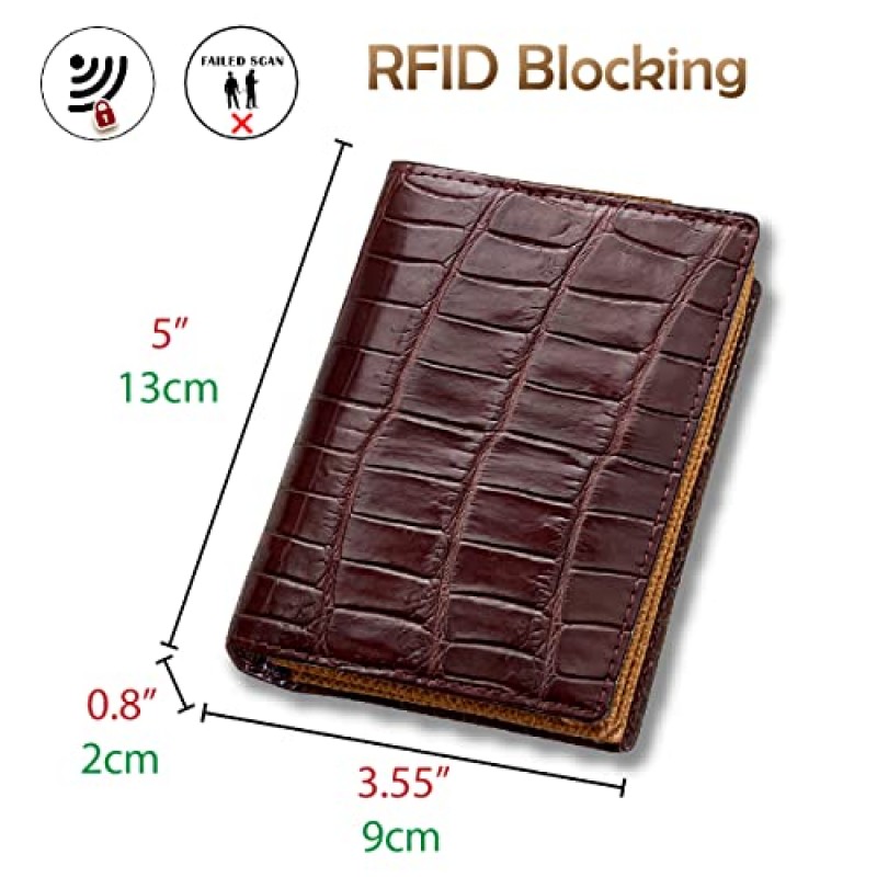다크 브라운 남성용 수직 이중 지갑 대용량 악어 가죽 신용 카드 소지자 13개 카드 슬롯 확장 가능 악어 뒤집기 ID 창 RFID 차단 프리미엄 DUN36