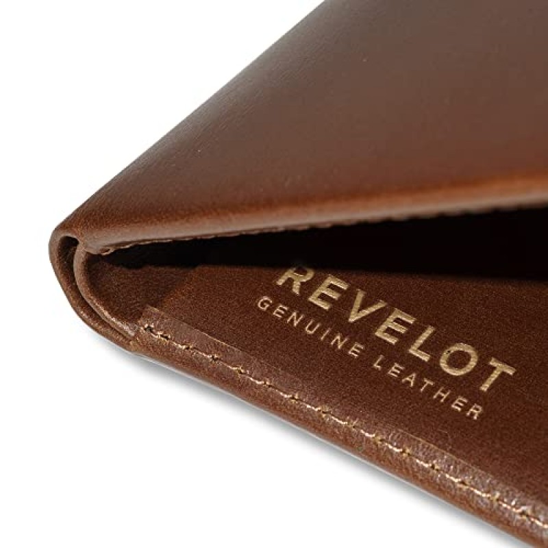 Revelot 클래식 슬림 지갑/RFID 차단 기능이 있는 정품 가죽 / W2-V2 (브라운 왁스 처리)