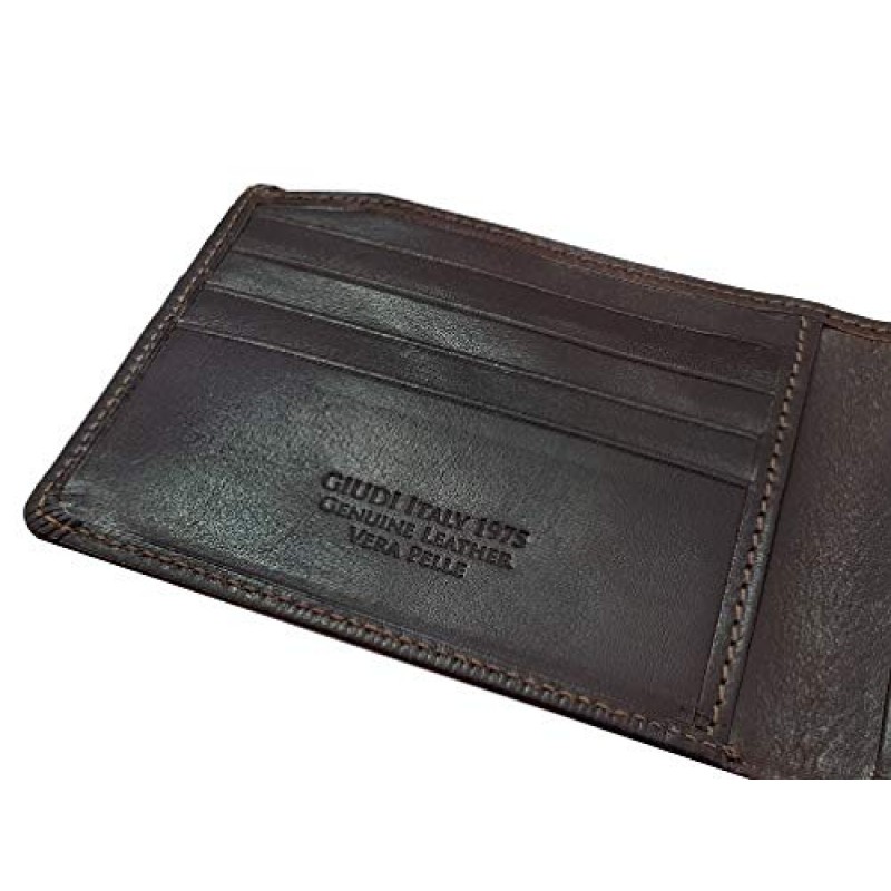 Giudi Splendid Slimfold 남성용 지갑 Made in Italy - 아름다운 부드러운 천연 가죽 - 현금 포켓 2개 - 카드 홀더 8개 - 버튼 스냅 클로저 - 남성용 최고의 선물