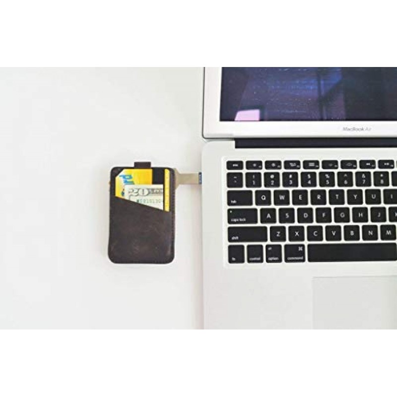 IPPINKA MKCSlim 풀그레인 가죽 지갑, 다기능 키 홀더, 카드 및 현금 정리함, 당김 탭 포함, 2.75 x 4 x 0.3인치, 빈티지 브라운