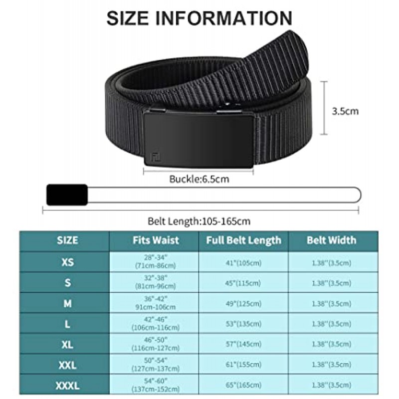 FAIRWIN 남성용 래칫 웹 벨트, 1.25 인치 나일론 자동 버클 벨트, 남성용 구멍 없음 보이지 않는 벨트