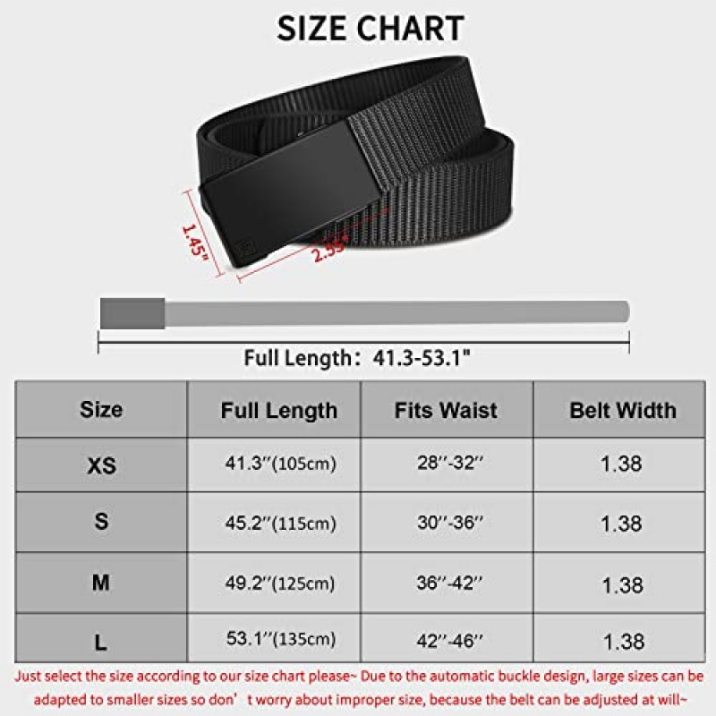 WONDAY 나일론 래칫 벨트 2 팩 남성용 웹 벨트 나일론 전술 벨트 자동 버클