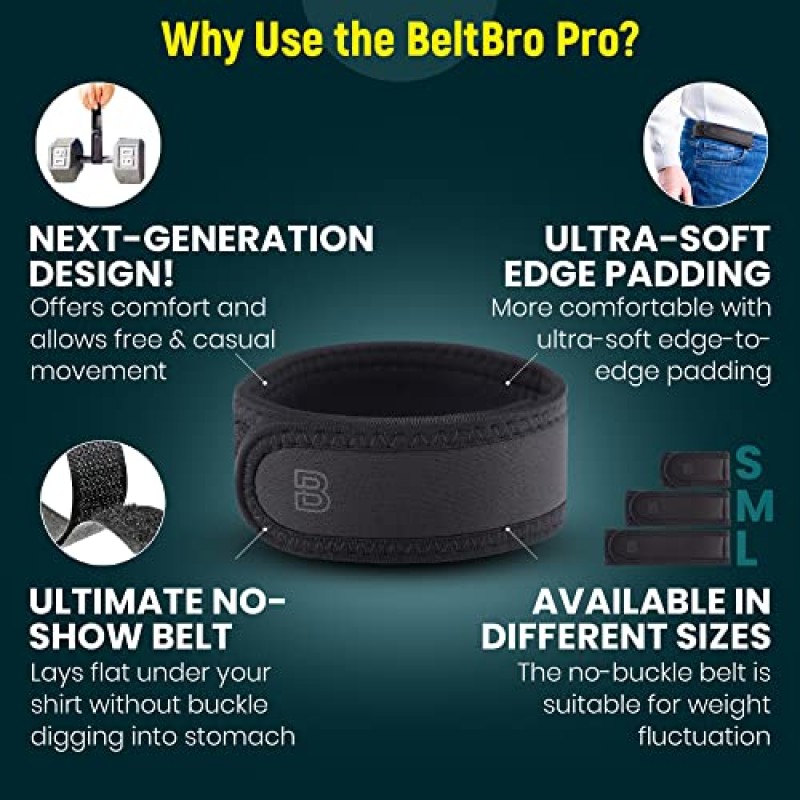 남성용 BeltBro Pro 쌍 - 매우 부드러운 가장자리 패딩이 포함된 차세대 BeltPro 버클 프리 탄성 벨트 - 1.5인치 벨트 루프에 적합