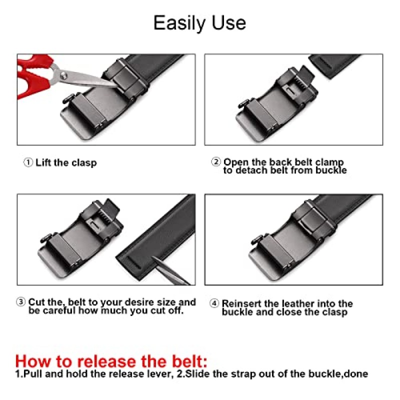 SENDEFN 남성용 가죽 벨트 자동 래칫 버클 슬라이드 벨트 드레스 캐주얼 트림 선물 상자에 맞게