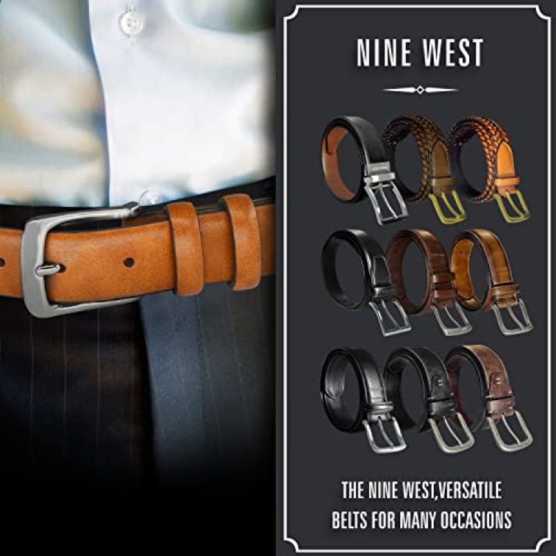 NINE WEST 남성 벨트 비건 가죽 레귤러 | 리버서블 드레스 캐주얼 에브리데이 벨트, 미국 디자인