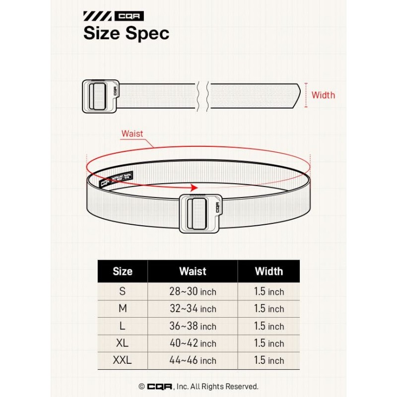 CQR 1 또는 2팩 전술 벨트, 군용 스타일 헤비듀티 벨트, 웨빙 EDC 퀵 릴리스 버클