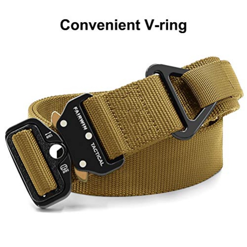 FAIRWIN Tactical Rigger Belt, 1.7 인치 남성용 나일론 웨빙 유틸리티 벨트, V-링 헤비듀티 퀵 릴리스 버클 포함