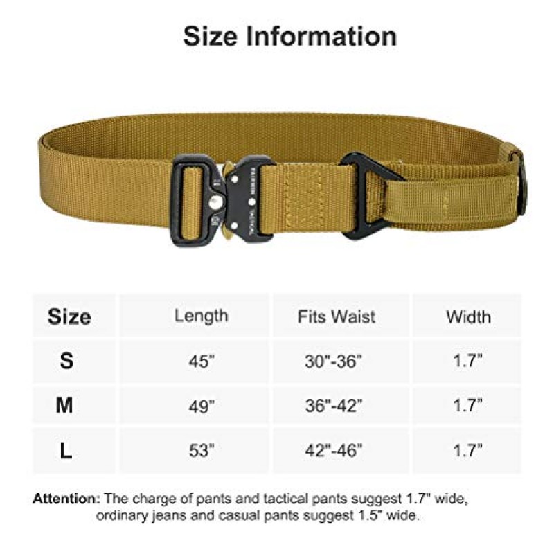 FAIRWIN Tactical Rigger Belt, 1.7 인치 남성용 나일론 웨빙 유틸리티 벨트, V-링 헤비듀티 퀵 릴리스 버클 포함