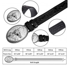Xuniea 남성용 카우보이 벨트 롱혼 황소 버클 벨트 서양 가죽 버클 벨트 꽃 새겨진 버클 벨트