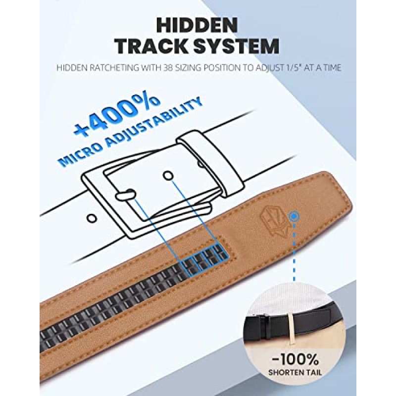 Zitahli 남성용 벨트, 프리미엄 가죽으로 된 래칫 벨트 드레스, 더 쉽게 조절 가능한 자동 버클이 있는 슬라이드 벨트