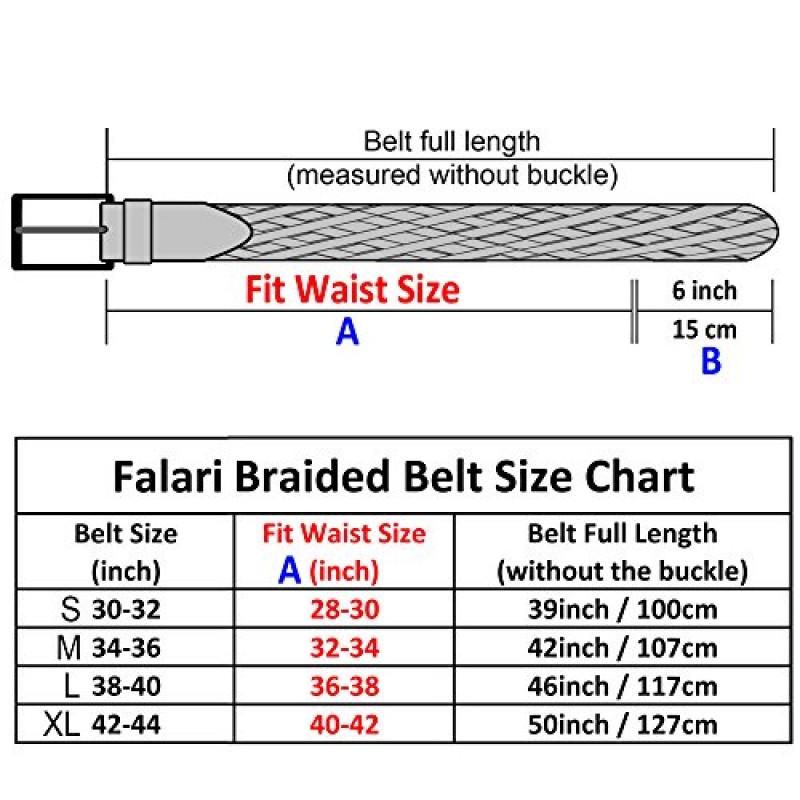 Falari 남성용 브레이드 벨트 100% 정품 가죽 스테인레스 스틸 버클 35mm