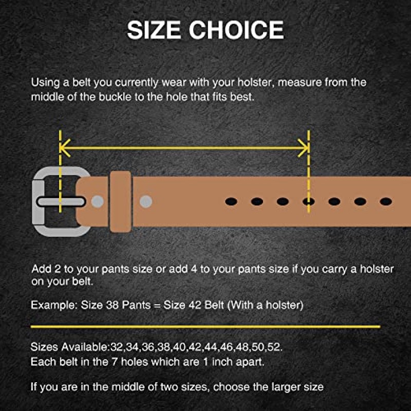 YOETEY 남성용 가죽 총 벨트 숨겨진 캐리 - 갈색 가죽 벨트 남성용 - CCW 캐리용 1.5