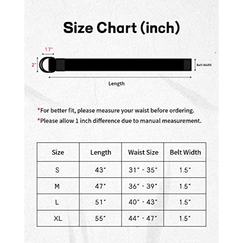 EsengNoyi 캔버스 웹 벨트 남성 여성 캐주얼 더블 D 링 벨트 1 1/2