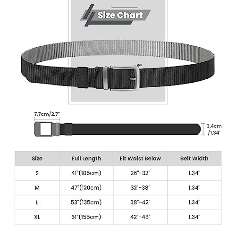 Beltroad 남성용 퀵 릴리스 래칫 벨트, 남성용 캐주얼 및 스포츠 복장용 투인원 양면 나일론 벨트