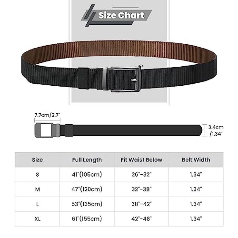 Beltroad 남성용 퀵 릴리스 래칫 벨트, 남성용 캐주얼 및 스포츠 복장용 투인원 양면 나일론 벨트