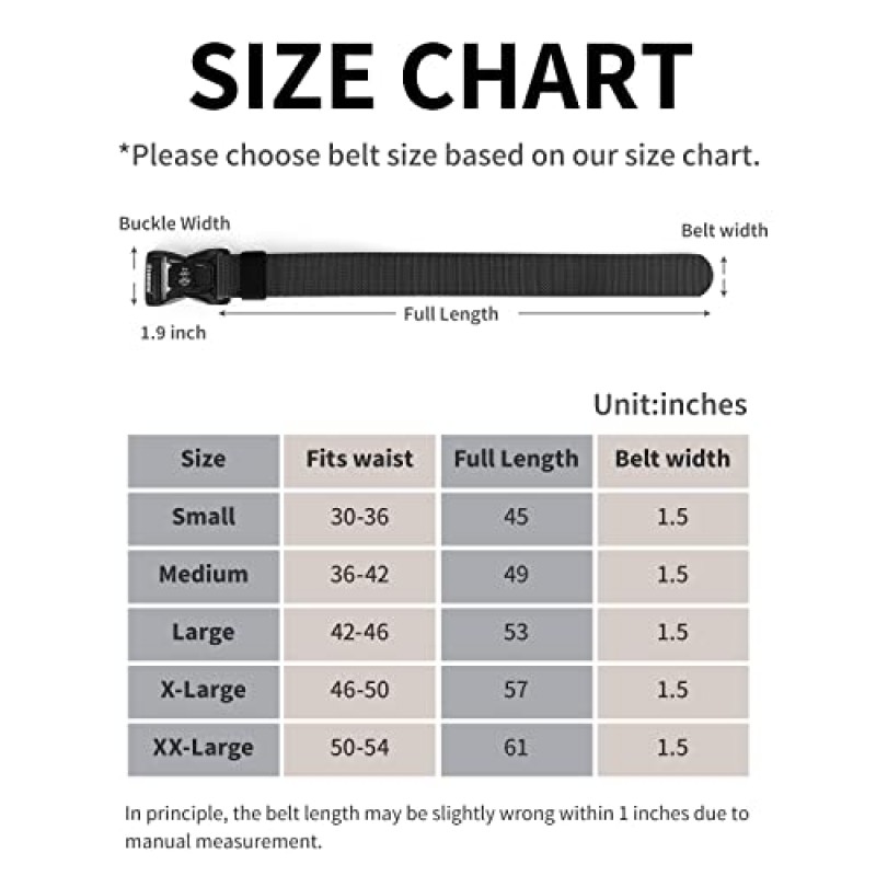 FAIRWIN 남성 벨트, 전술 벨트, 남성용 1.5 인치 스트레치 나일론 웹 벨트