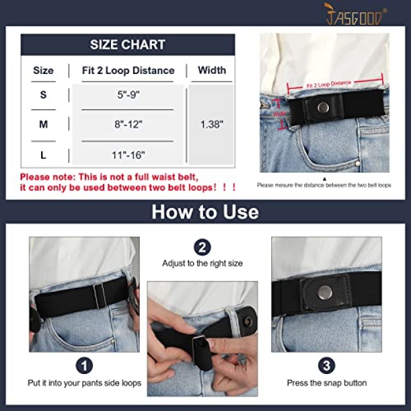 JASGOOD 2 팩 남성용 버클 없음 탄성 벨트 버클 프리 스트레치 벨트 보이지 않는 2 루프 벨트 청바지 바지 용