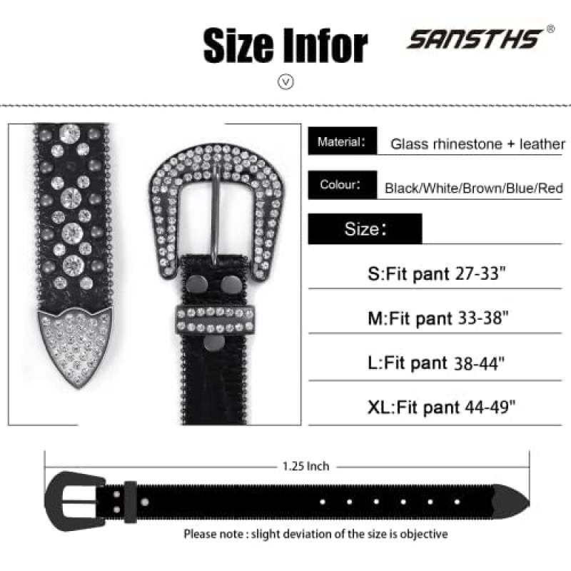 SANSTHS 여성용 라인 석 벨트 청바지, 남성용 서부 카우걸 블링 스터드 벨트 가짜 악어 그레인 가죽