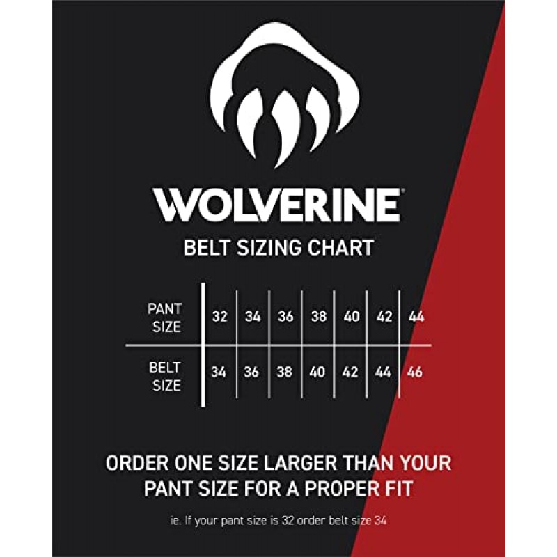 누벅 가죽으로 새겨진 로고와 무광택 건메탈 버클로 제작된 WOLVERINE 플로어 핸드 워크 벨트