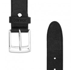 Corkor 남성용 코르크 벨트 - 비건 가죽 - 조절 가능한 벨트 - 남성용 벨트 - 블랙 - 천연 코르크 - 환경 친화적 - 폭 35mm
