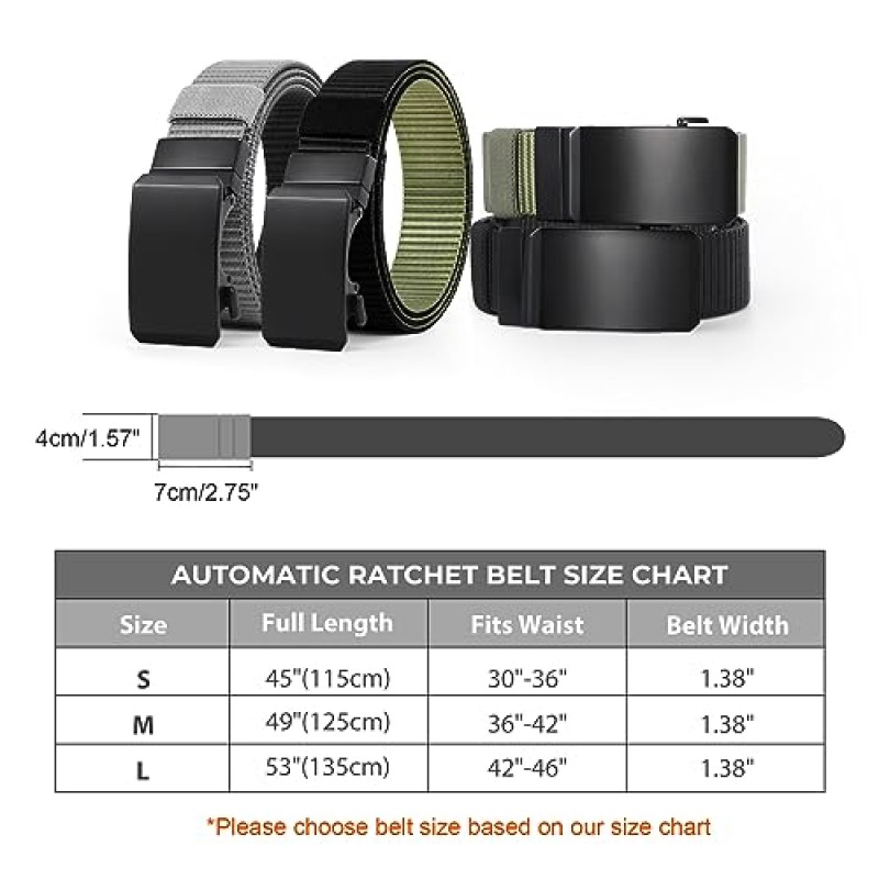 BELTROAD 남성용 나일론 래칫 벨트, 캐주얼 청바지 용 남성용 골프 벨트 클릭 버클이있는 남성용 조정 가능한 전술 벨트