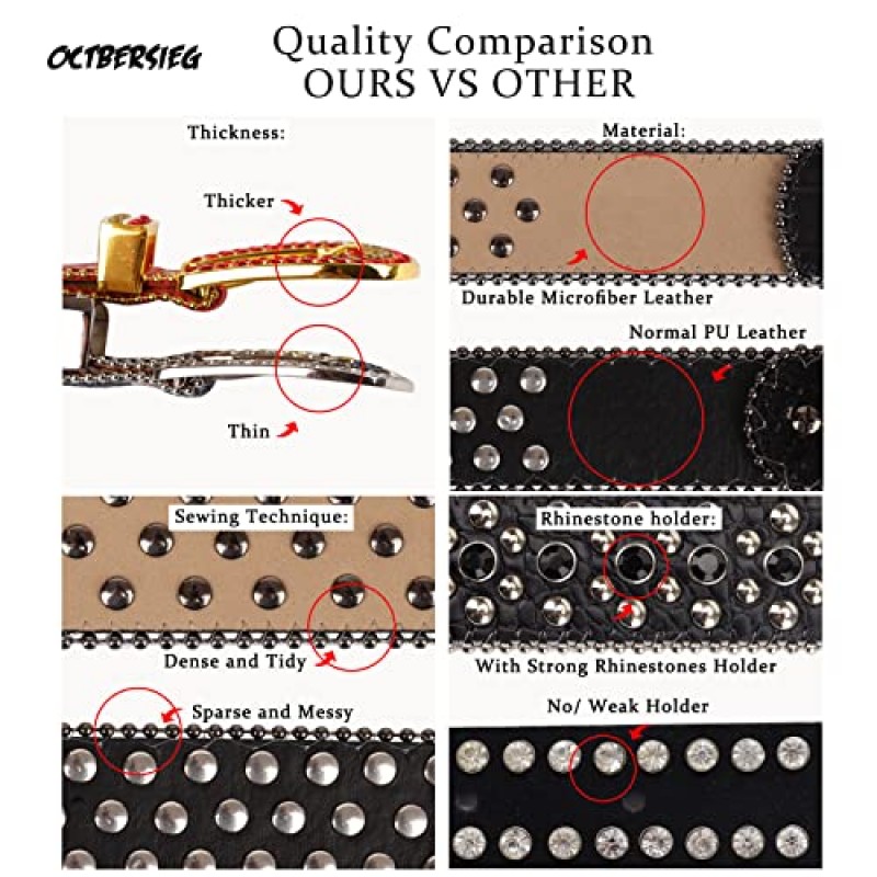 OCTBERSIEG 남성 여성을위한 라인 석 벨트, 블링 럭셔리 서양 가죽 벨트 다이아몬드 카우걸 카우보이 박힌 크리스탈 벨트