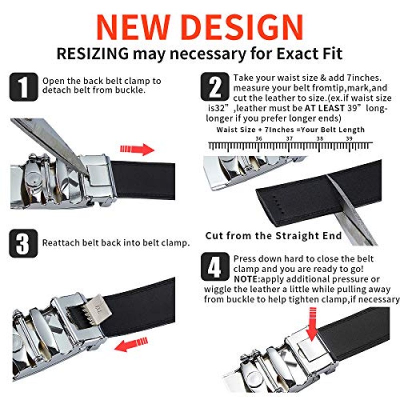 KJIEGBP 남성용 벨트, 자동 버클이 있는 남성용 진짜 가죽 래칫 드레스 벨트, 우아한 선물 상자