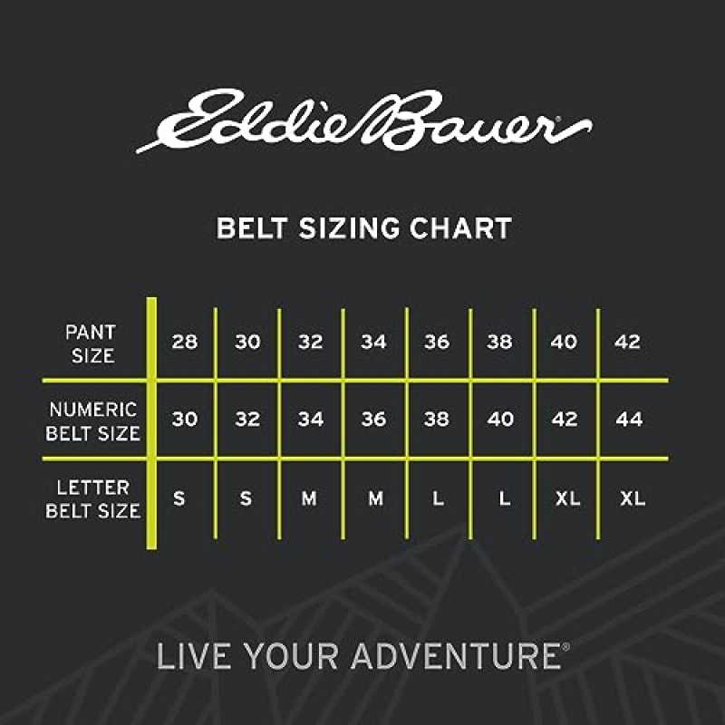 Eddie Bauer 남성용 견고한 가죽 벨트, 스트레치 탭 및 새스콰치 디자인 포함