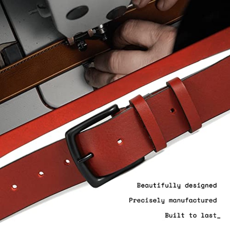 HoffeBelts 남성용 핸드메이드 풀 그레인 가죽 벨트, 캐주얼 드레스 양면 가죽 벨트 선물 상자 포함