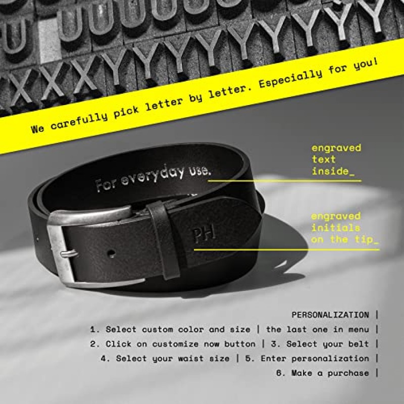 HoffeBelts 남성용 핸드메이드 풀 그레인 가죽 벨트, 캐주얼 드레스 양면 가죽 벨트 선물 상자 포함