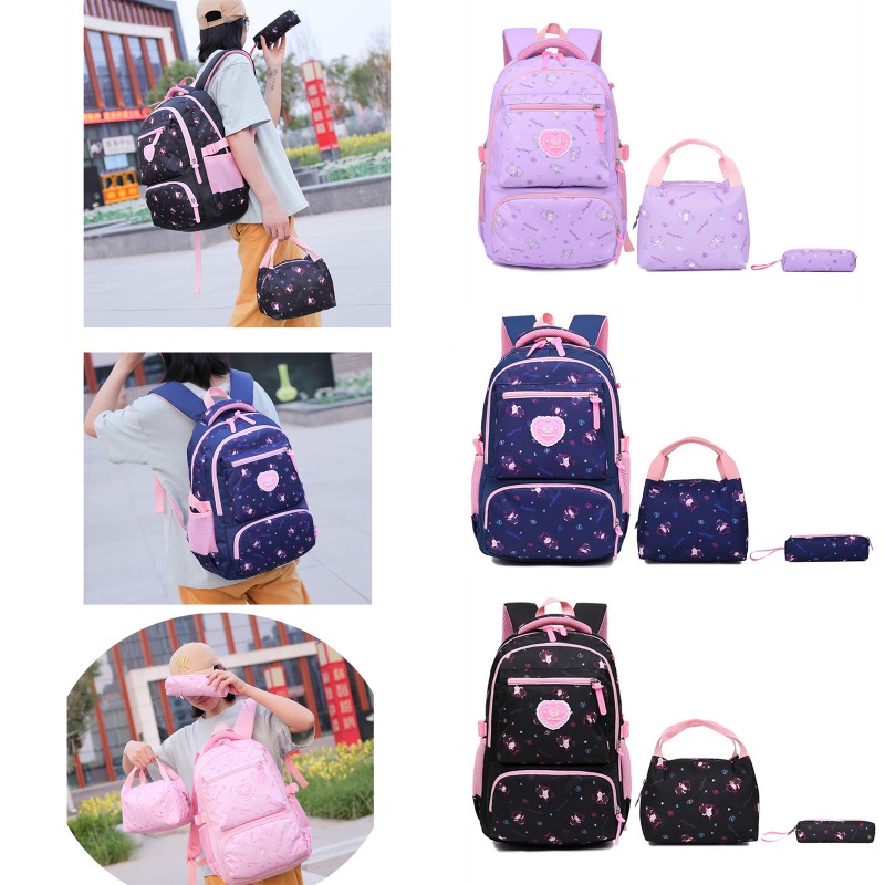 3Pcs 예쁜 여자 배낭 세트 학교 초등학교 초등학교 가방 Bookbags, 점심 가방 및 연필 케이스