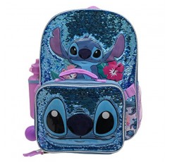 디즈니 릴로 & 스티치 여아 4피스 백팩 세트, 플립 스팽글 16인치 학교 가방(앞면 지퍼 포켓 포함), 블루