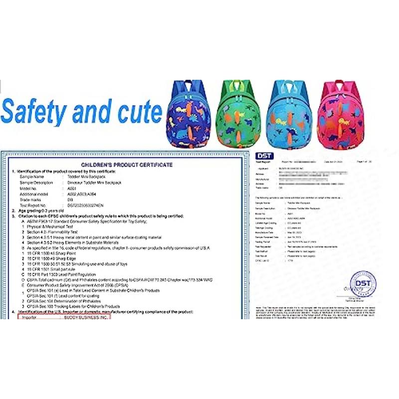DB 공룡 유아 미니 백팩, 가죽끈 포함, 아동용 베이비 하니스 책가방(딥 블루)