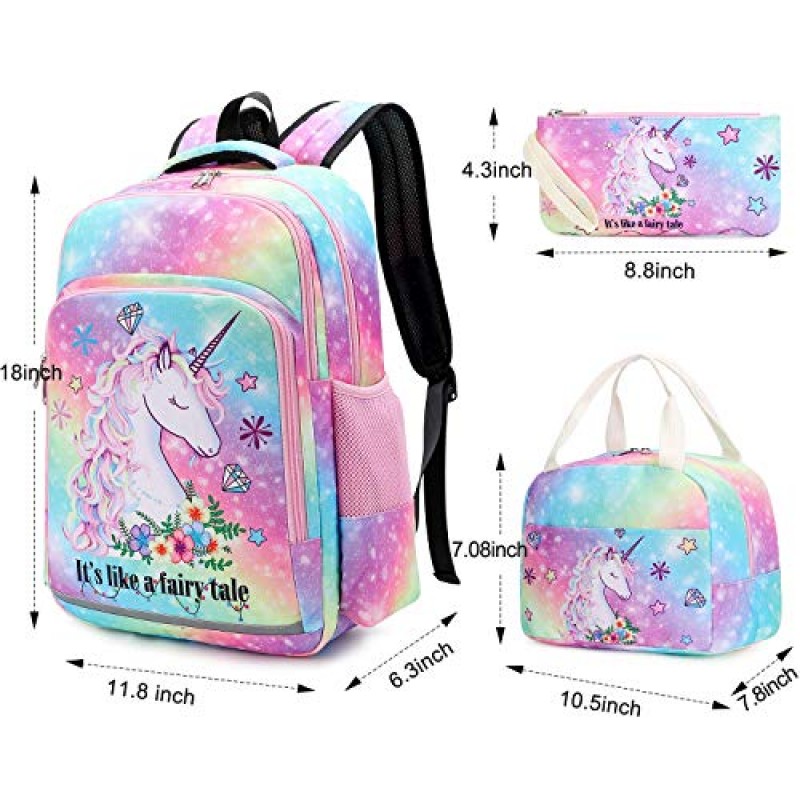 BTOOP 소녀 배낭 키즈 소년 초등학교 Bookbag 절연 점심 토트 및 연필 주머니가있는 Girly 학교 가방