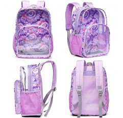 BLUEFAIRY Clear Backpack for Girls Stadium 승인 헤비 듀티 PVC 투명 도서 가방 학교 행사용 가방을 통해 볼 수 있는 귀여운 여행 선물 17 인치 Laege Purple