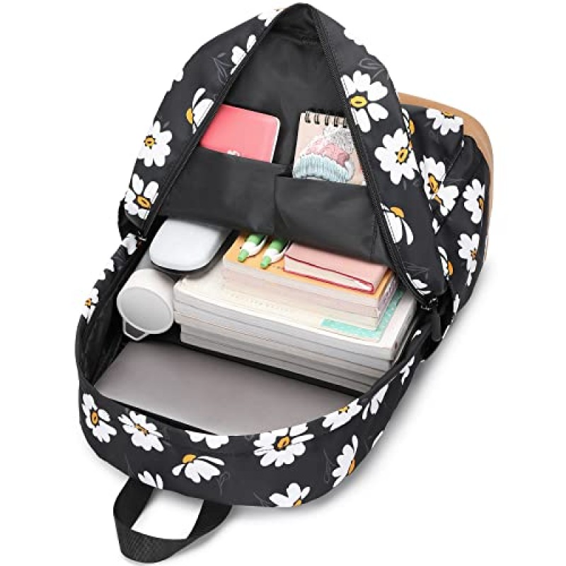 소녀를위한 Createy 배낭 도시락 상자가있는 어린이 배낭 경량 데이지 프린트 배낭 초등학생 Bookbags 학교 가방 세트