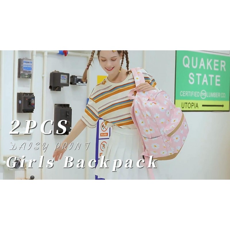 EKUIZAI 2Pcs 데이지 인쇄 배낭 세트 소녀 Bookbag 초등 Schoolbag 초등 학생 데이 팟 점심 가방