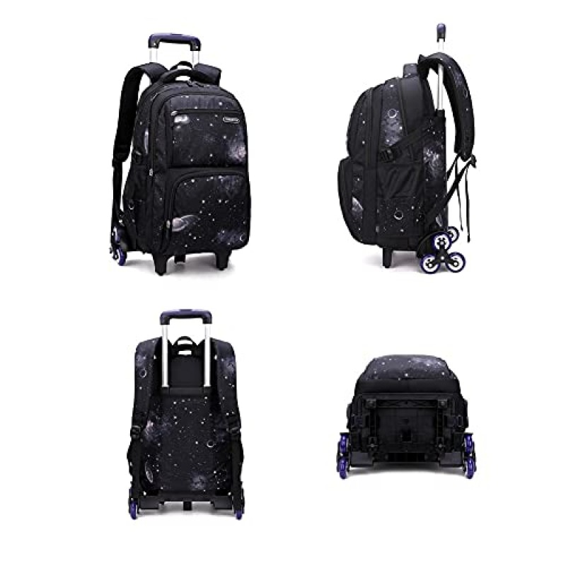 소년 롤링 배낭 학교 소년을위한 어린이 수하물 바퀴 달린 배낭 트롤리 가방 Space-Galaxy Roller Bookbag