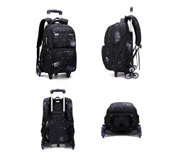 소년 롤링 배낭 학교 소년을위한 어린이 수하물 바퀴 달린 배낭 트롤리 가방 Space-Galaxy Roller Bookbag