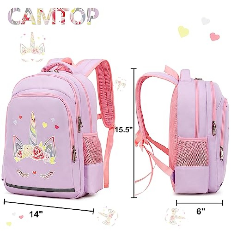 어린이를위한 CAMTOP 배낭 도시락 상자가있는 소녀 유치원 배낭 유아 유치원 빛나는-유니콘 BookBag 세트