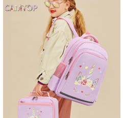 어린이를위한 CAMTOP 배낭 도시락 상자가있는 소녀 유치원 배낭 유아 유치원 빛나는-유니콘 BookBag 세트