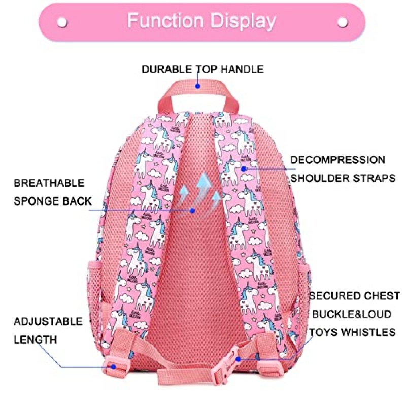 BUG 여아 소년을 위한 유아 어린이 백팩, 조절 가능한 패딩 처리된 어깨 끈이 있는 유치원 및 유치원을 위한 귀여운 미니 백팩, 핑크 유니콘