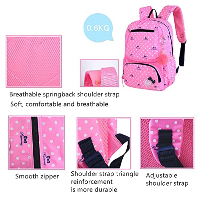 LAMOGRAFY 3Pcs 어린이 배낭 Bowknot 인쇄 Daypack 소녀 3 in 1 학교 가방 어깨 가방과 연필 가방