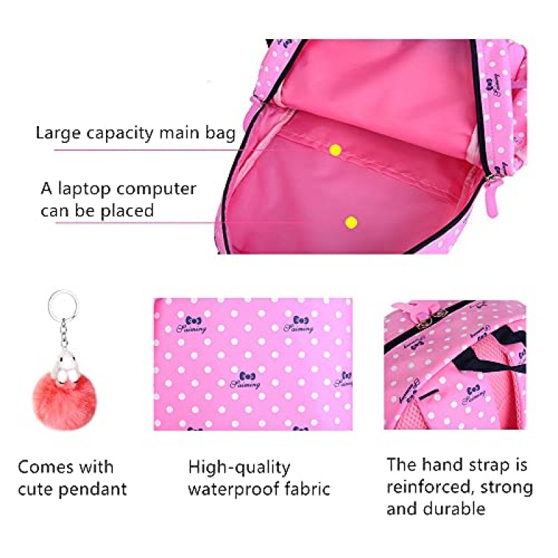 LAMOGRAFY 3Pcs 어린이 배낭 Bowknot 인쇄 Daypack 소녀 3 in 1 학교 가방 어깨 가방과 연필 가방