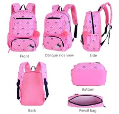 LAMOGRAFY 3Pcs 어린이 배낭 Bowknot 인쇄 Daypack 소녀 3 in 1 학교 가방 어깨 가방과 연필 가방